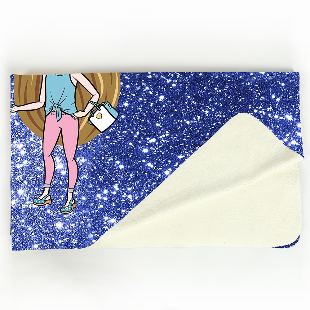 ClaireaBella Girls Blue Glitter Effect Fleece Blanket