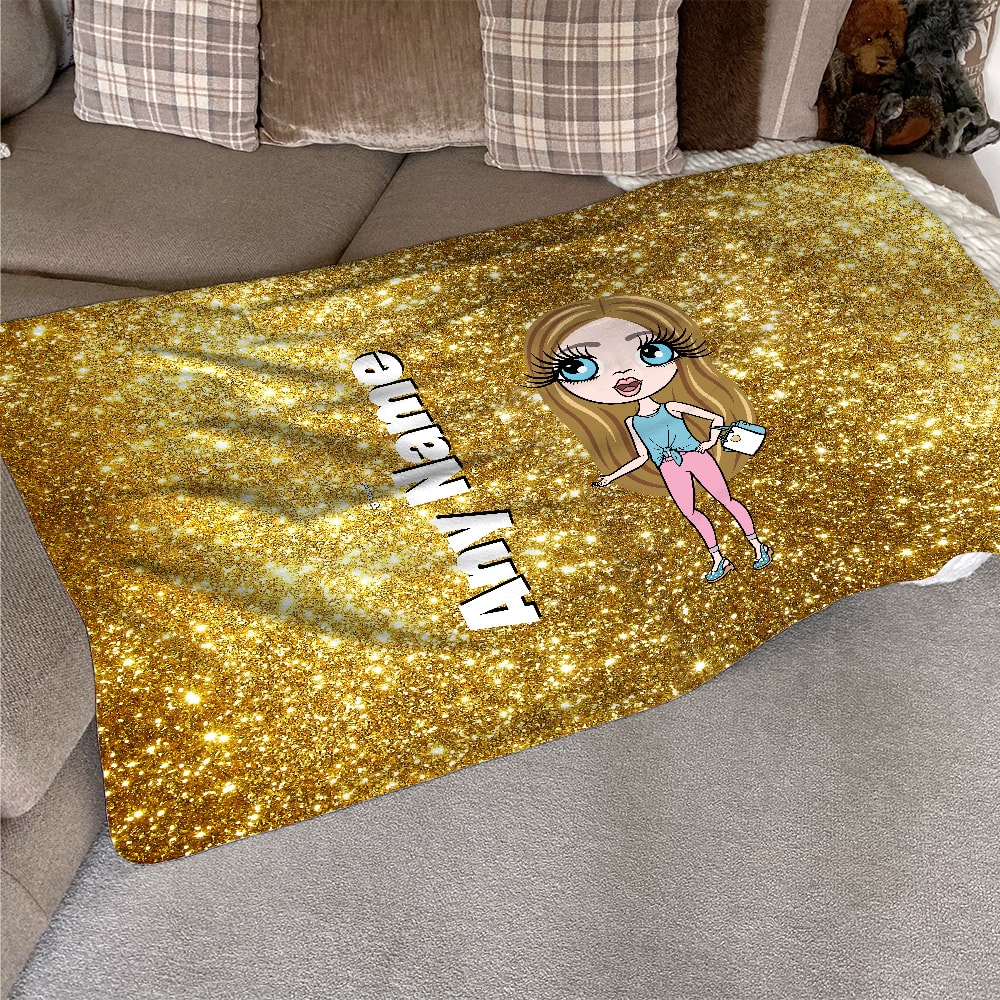 ClaireaBella Girls Gold Glitter Effect Fleece Blanket