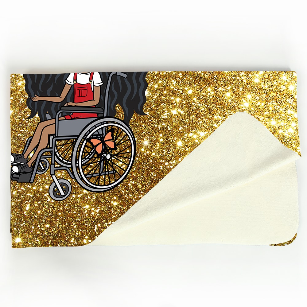 ClaireaBella Girls Gold Glitter Effect Wheelchair Fleece Blanket