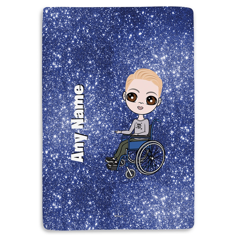 Jnr Boys Wheelchair Portrait Blue Glitter Effect Fleece Blanket
