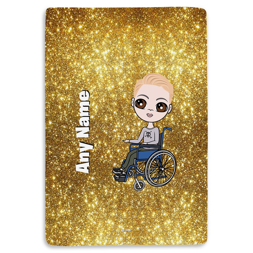 Jnr Boys Wheelchair Portrait Gold Glitter Effect Fleece Blanket