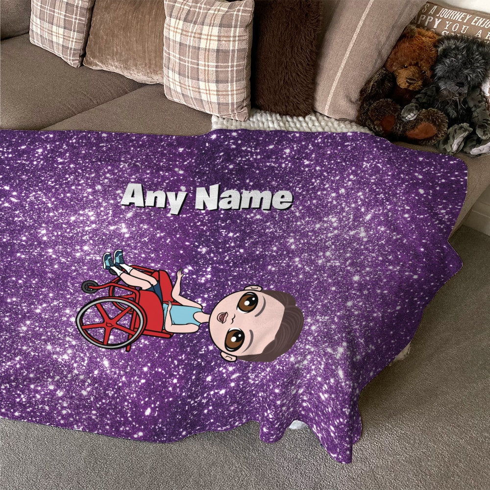 Jnr Boys Wheelchair Portrait Purple Glitter Effect Fleece Blanket