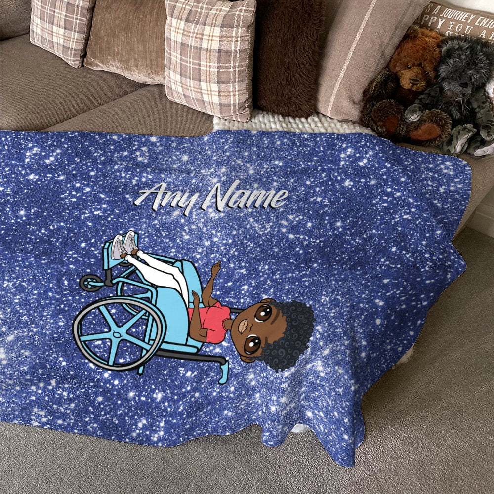 MrCB Wheelchair Portrait Blue Glitter Effect Fleece Blanket