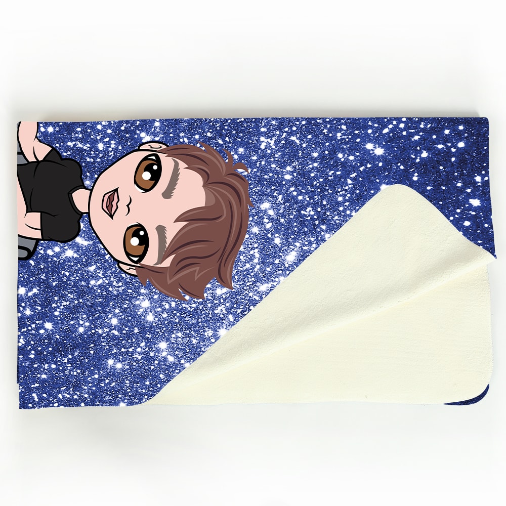 MrCB Wheelchair Portrait Blue Glitter Effect Fleece Blanket