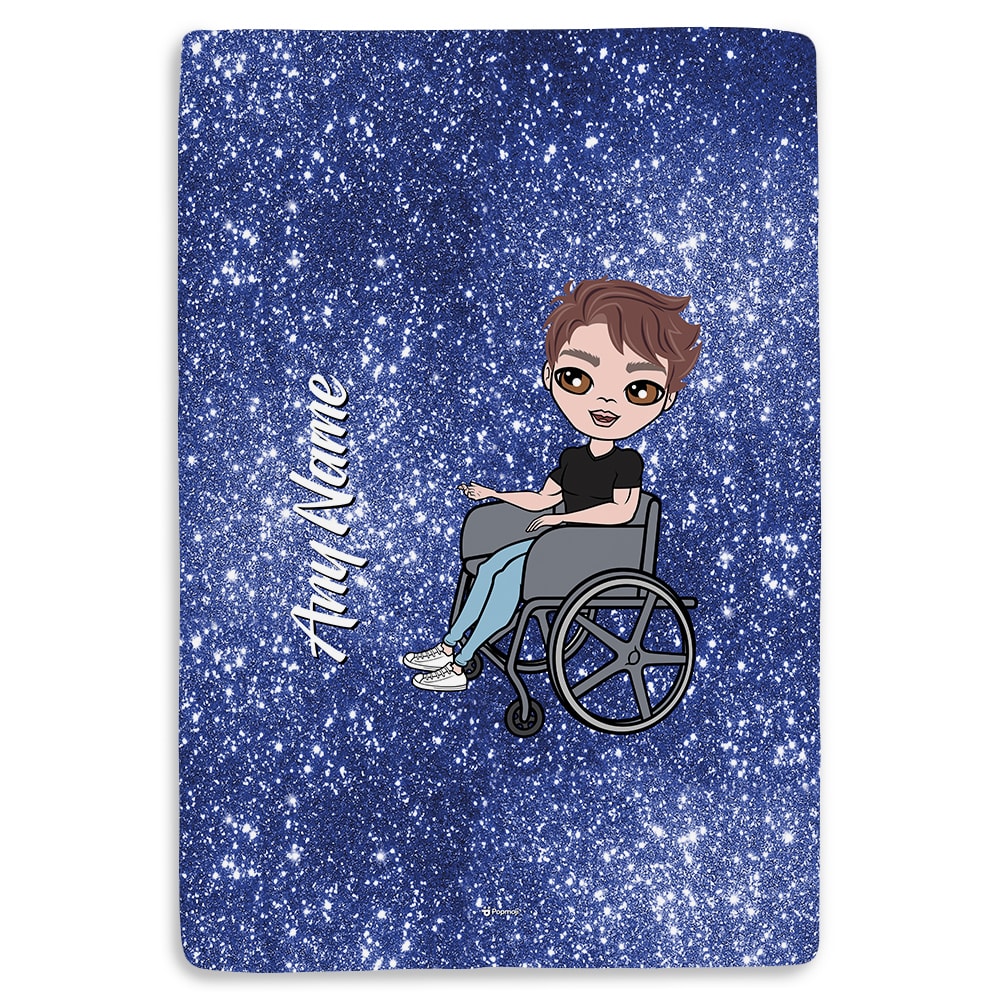 MrCB Wheelchair Portrait Blue Glitter Effect Fleece Blanket
