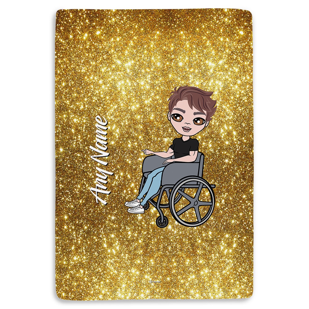 MrCB Wheelchair Portrait Gold Glitter Effect Fleece Blanket