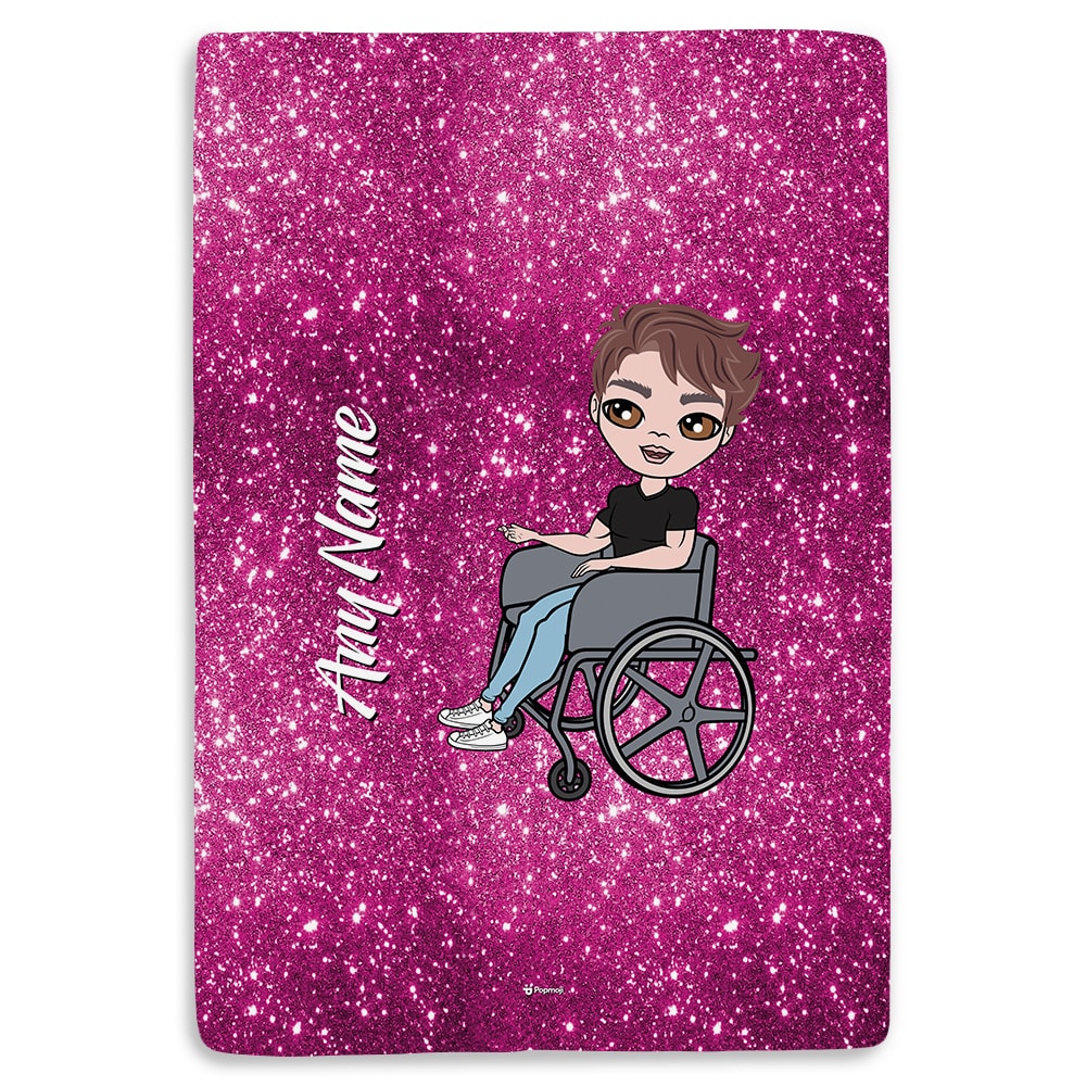 MrCB Wheelchair Portrait Pink Glitter Effect Fleece Blanket