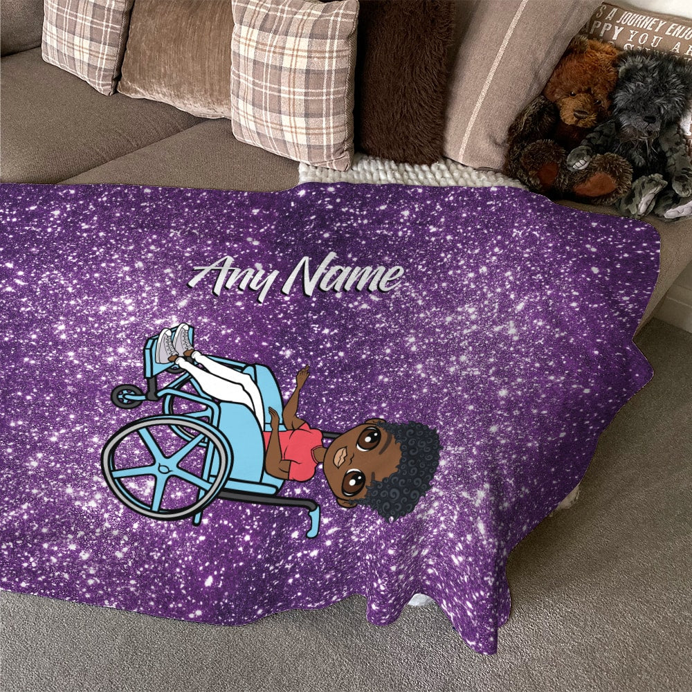 MrCB Wheelchair Portrait Purple Glitter Effect Fleece Blanket