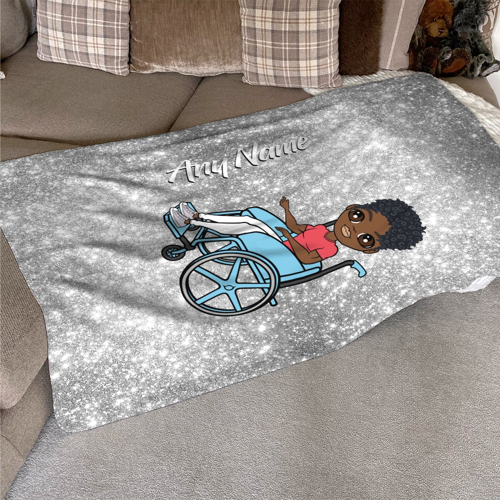 MrCB Wheelchair Portrait Silver Glitter Effect Fleece Blanket