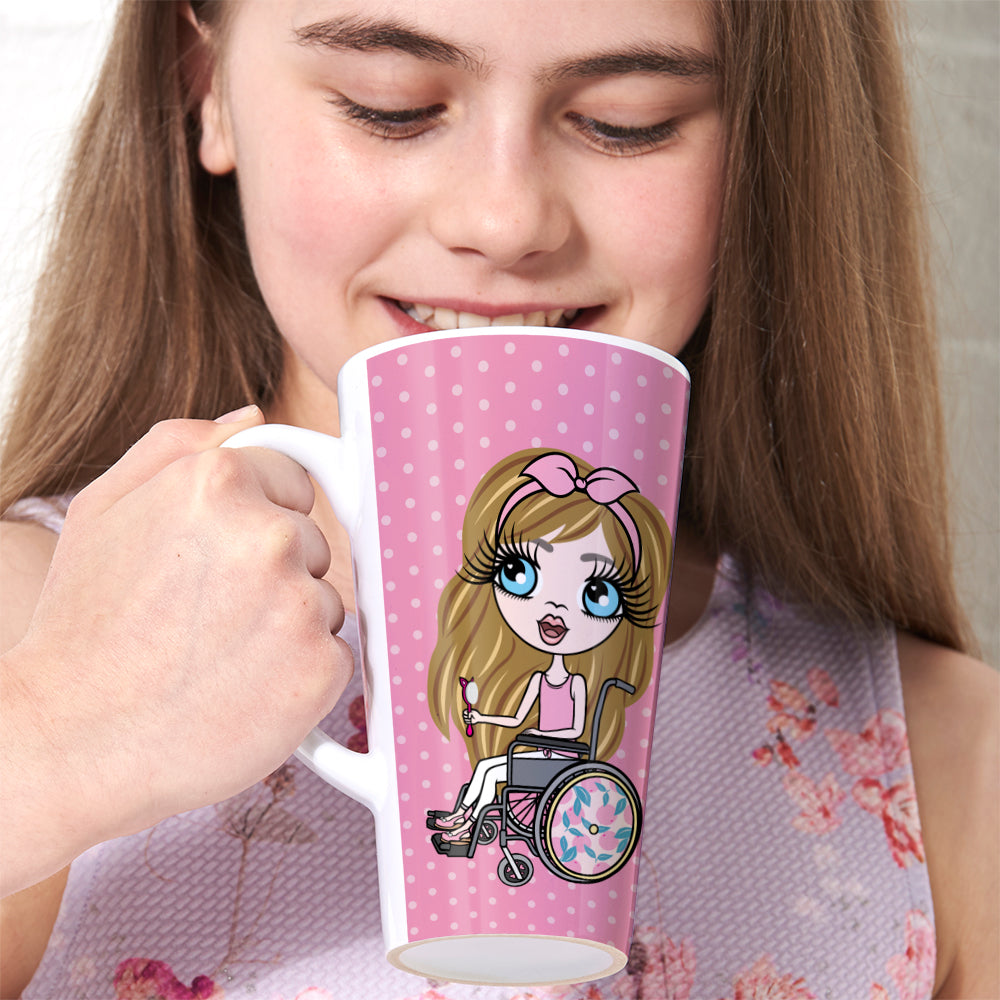ClaireaBella Girls Wheelchair Pink Polka Dot Latte Mug