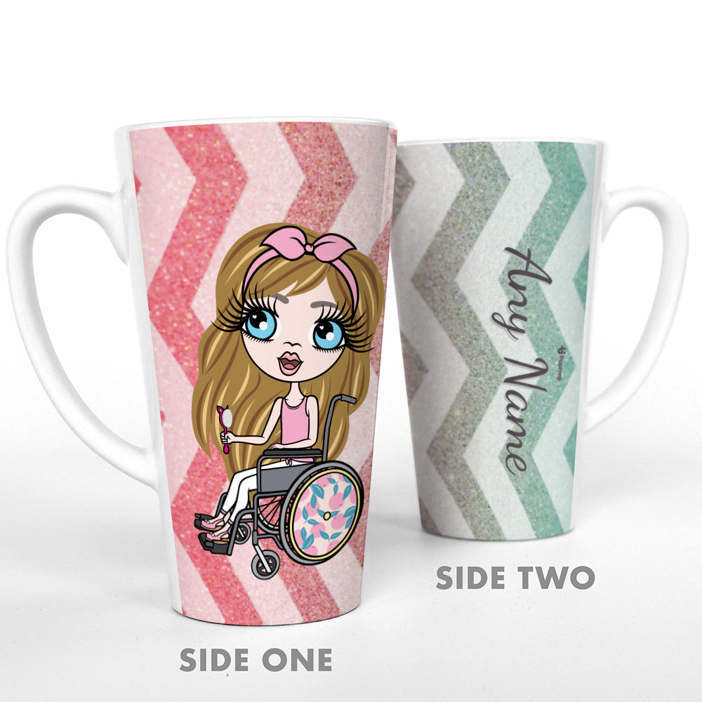 ClaireaBella Girls Wheelchair Zig Zag Sparkle Print Latte Mug