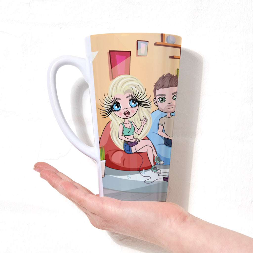 Multi Character Couples Gaming Together Latte Mug - Image 4