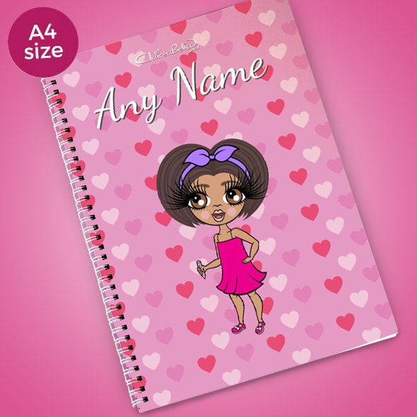 ClaireaBella Girls Heart Print A4 Softback Notebook - Image 1