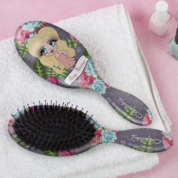 ClaireaBella Girls Grey Floral Hair Brush - Image 1