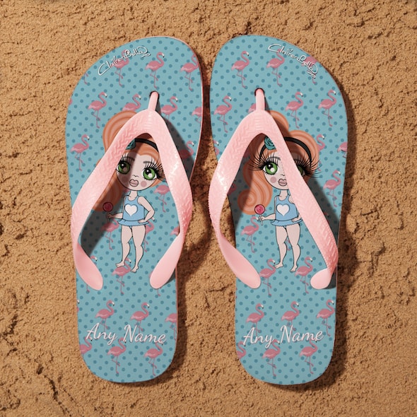 ClaireaBella Girls Flamingo Print Flip Flops - Image 1