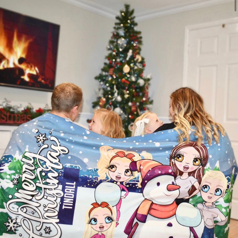 Multi Character Snow Fun Family Of 4 Fleece Blanket