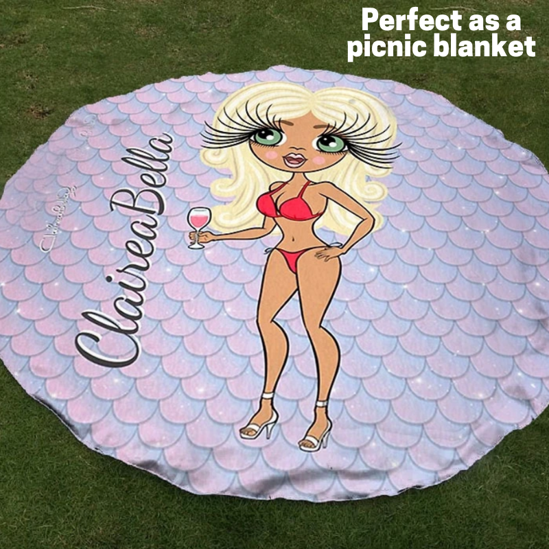 ClaireaBella Mermaid Glitter Effect Circular Beach Towel