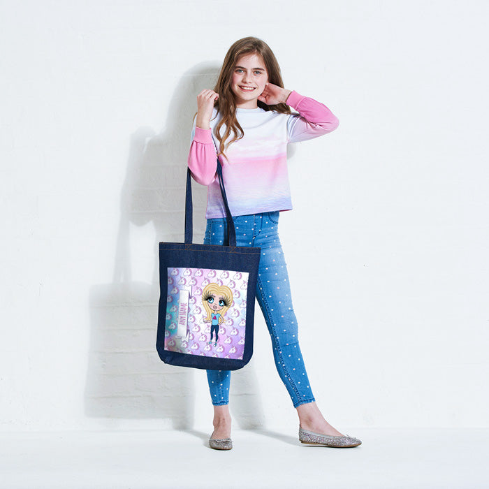 ClaireaBella Girls Unicorn Emoji Denim Canvas Bag