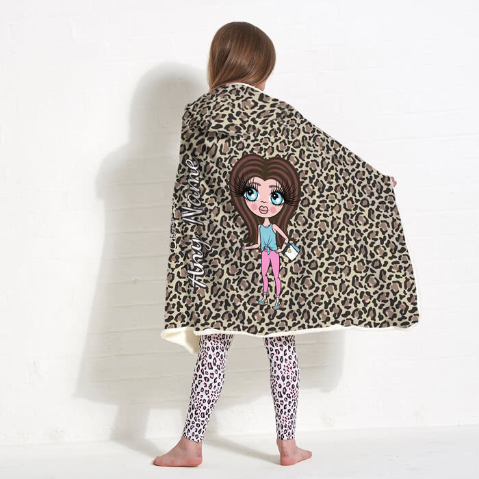 ClaireaBella Girls Leopard Print Hooded Blanket