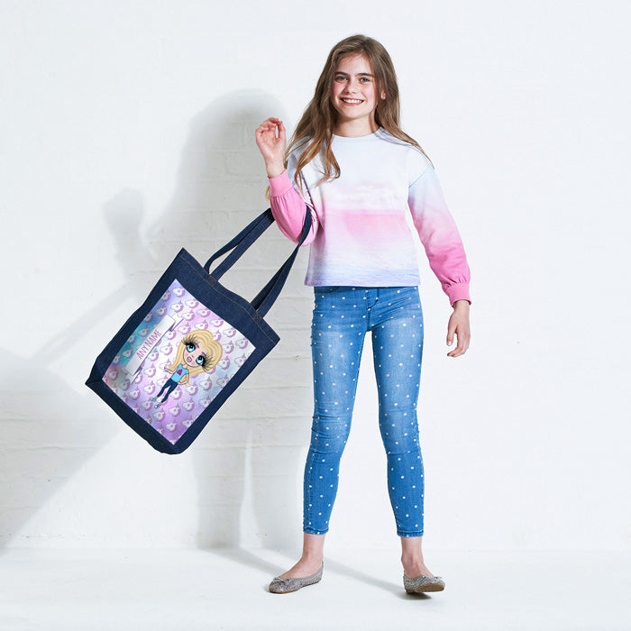 ClaireaBella Girls Unicorn Emoji Denim Canvas Bag