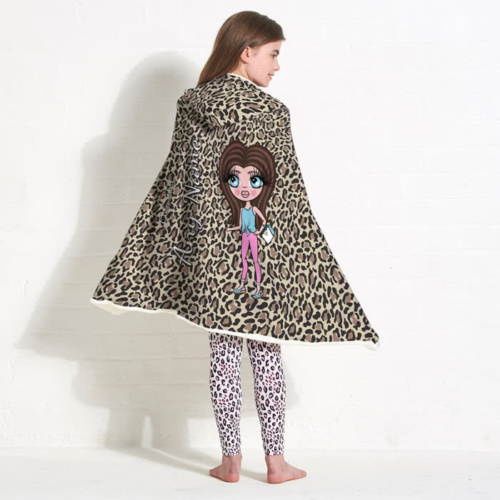 ClaireaBella Girls Leopard Print Hooded Blanket