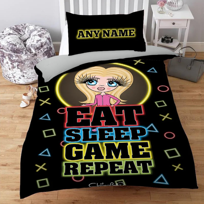 ClaireaBella Girls Personalised Eat Sleep Game Repeat Bedding