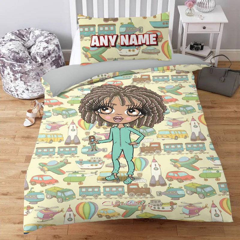 ClaireaBella Girls Personalised Transport Print Bedding