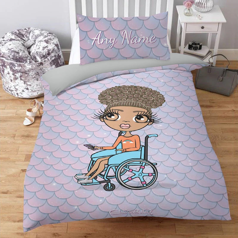ClaireaBella Girls Wheelchair Personalised Mermaid Glitter Effect Bedding