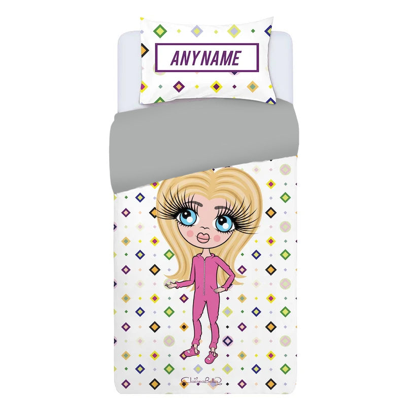 ClaireaBella Girls Personalised White Pattern Bedding