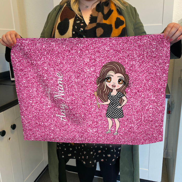 ClaireaBella Personalised Pink Glitter Tea Towel