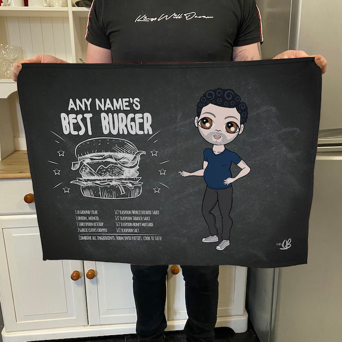 MrCB Personalised Best Burger Recipe Tea Towel