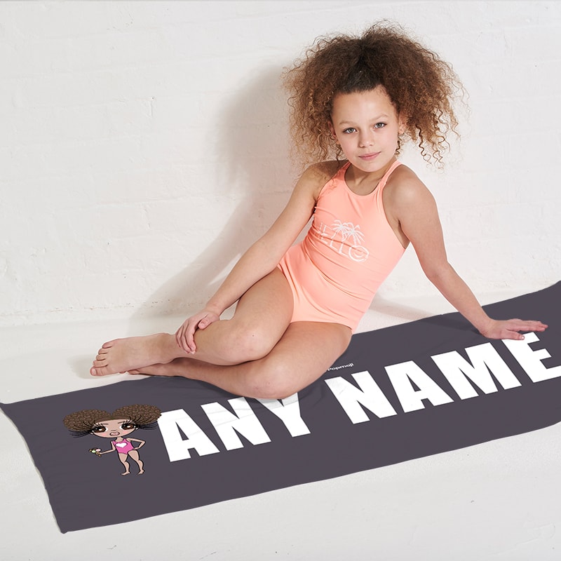 ClaireaBella Girls Grey Bold Name Beach Towel