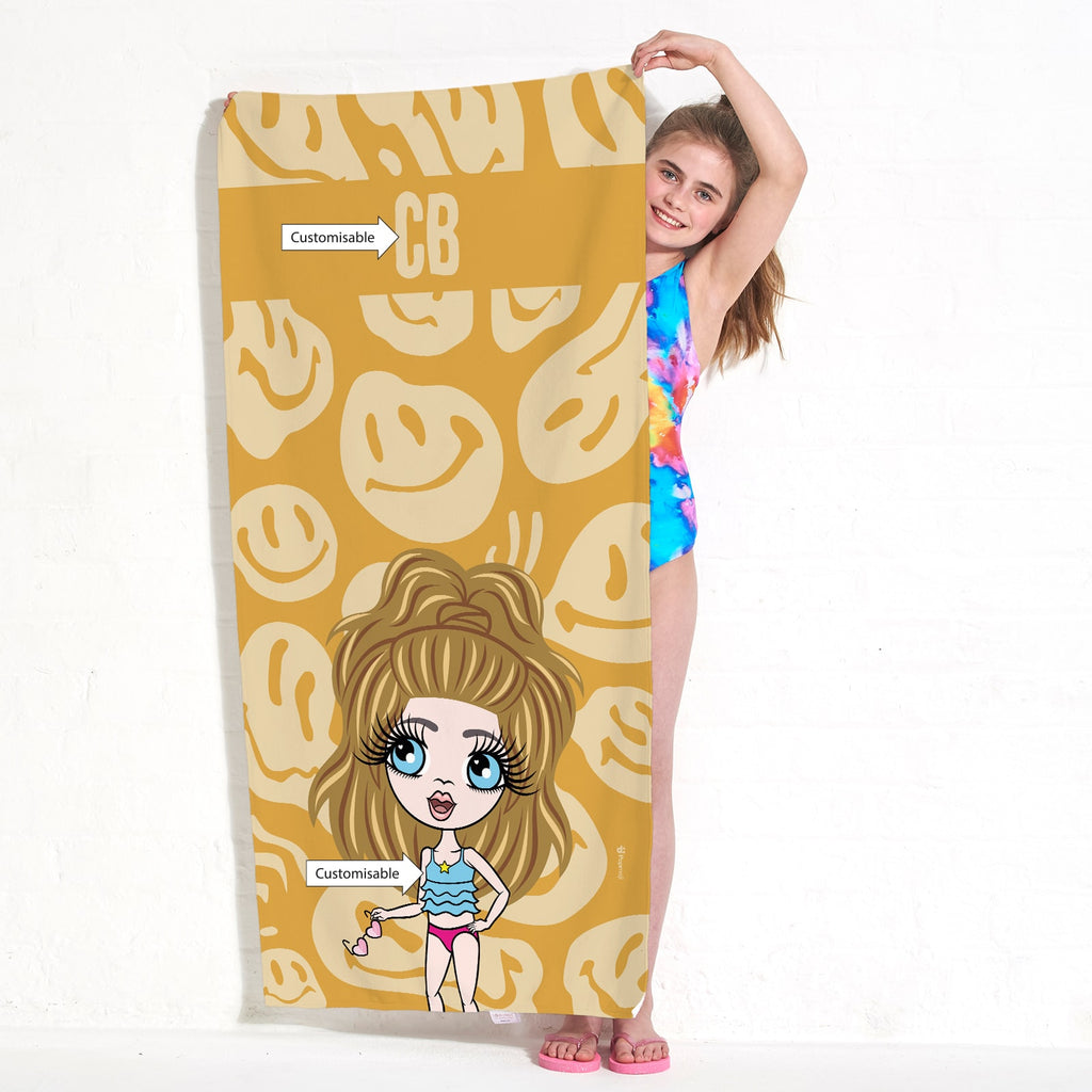 ClaireaBella Girls Personalised Repeat Smile Beach Towel