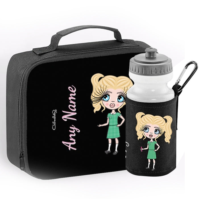 ClaireaBella Girls Personalised Black Lunch Bag & Water Bottle Bundle - Image 1