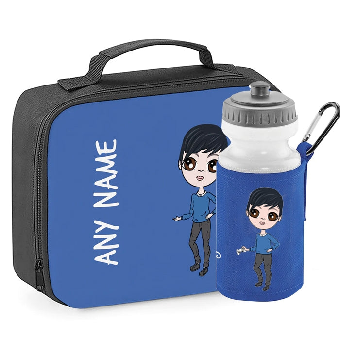 Jnr Boys Personalised Blue Lunch Bag & Water Bottle Bundle - Image 1