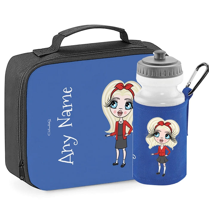 ClaireaBella Girls Personalised Blue Lunch Bag & Water Bottle Bundle - Image 1