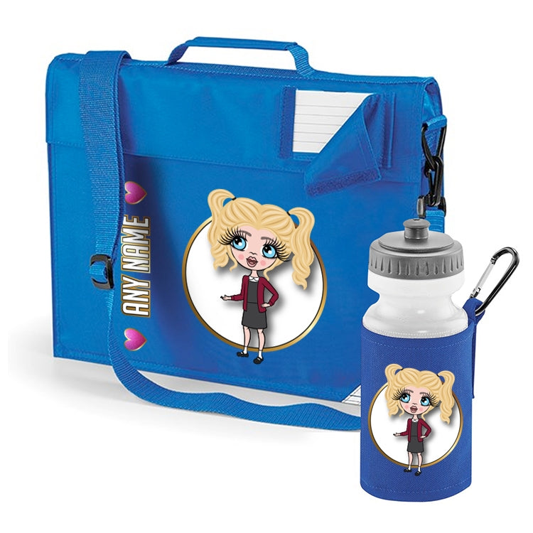 ClaireaBella Girls Personalised Blue Premium Book Bag & Water Bottle Bundle - Image 1