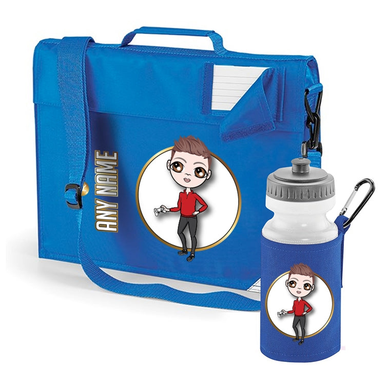 Jnr Boys Personalised Blue Premium Book Bag & Water Bottle Bundle - Image 1