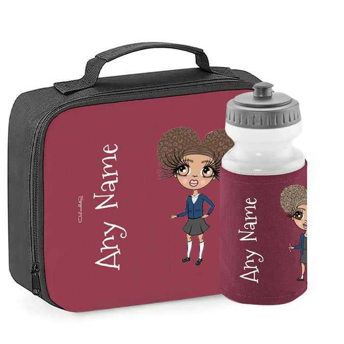 ClaireaBella Girls Personalised Burgundy Lunch Bag & Water Bottle Bundle - Image 1