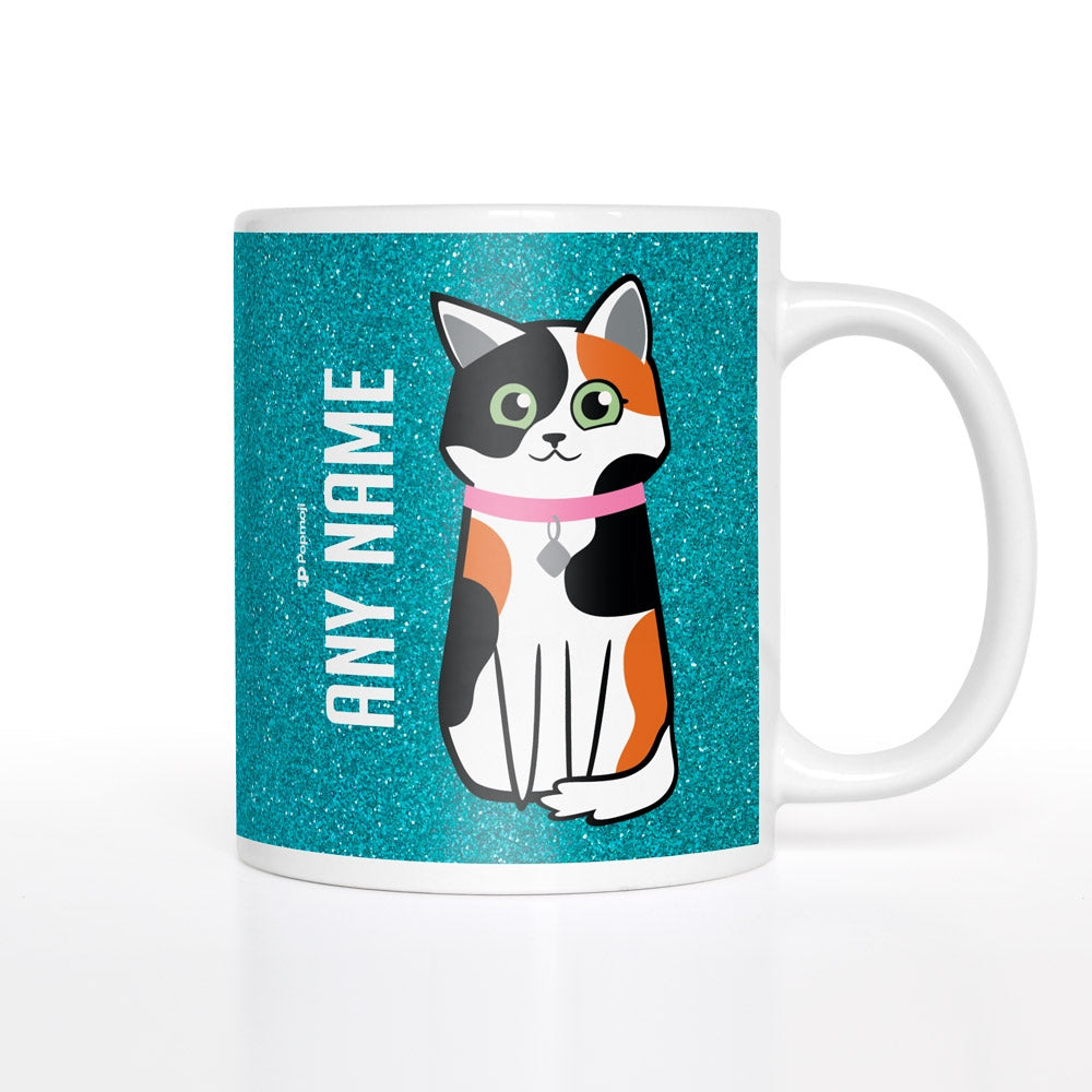 Personalised Cat Blue Glitter Effect Mug - Image 1