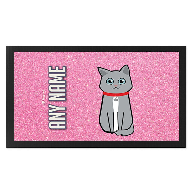 Personalised Cat Pink Glitter Pet Mat - Image 2