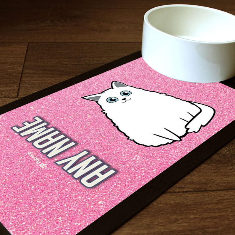 Personalised Cat Pink Glitter Pet Mat - Image 1