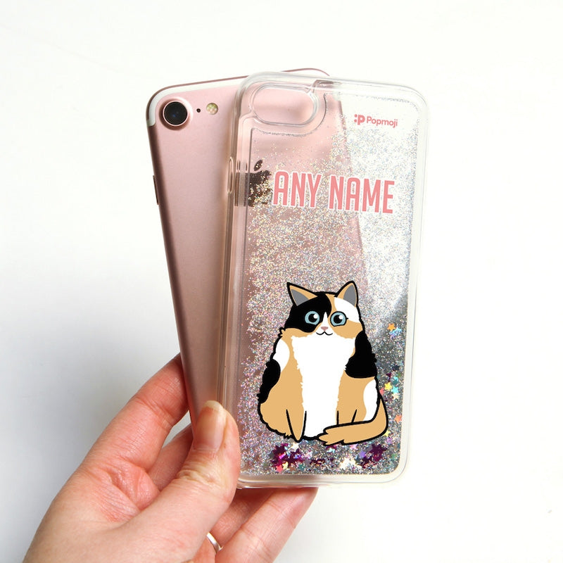 Personalised Cat Classic Liquid Glitter Phone Case - Silver - Image 2