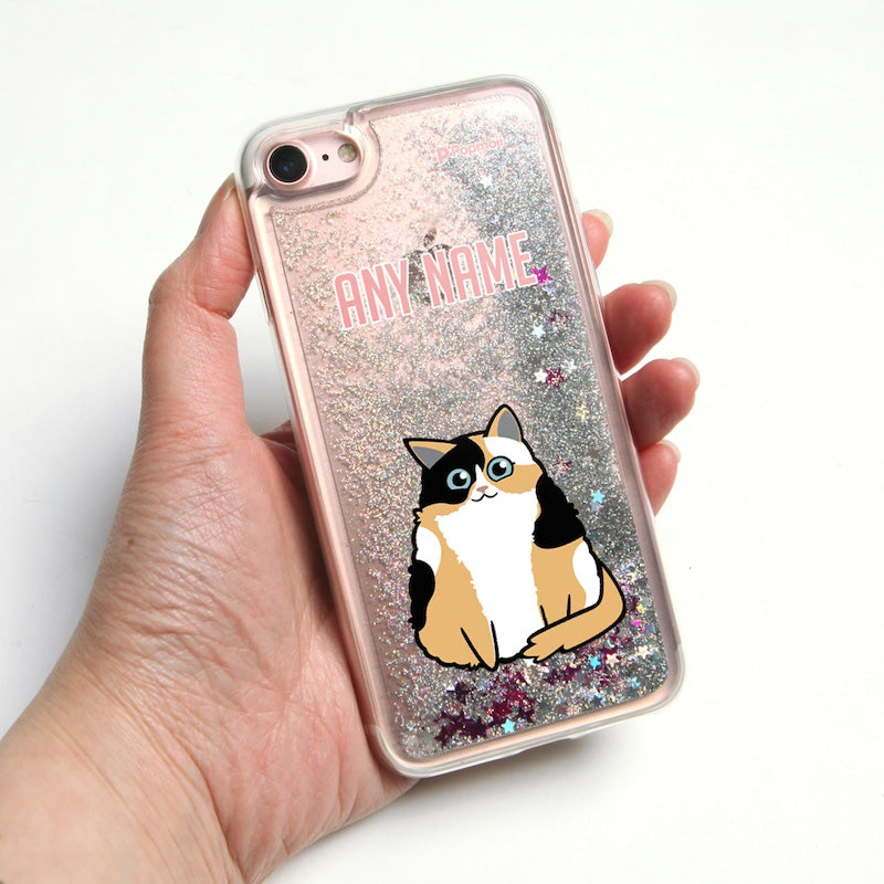 Personalised Cat Classic Liquid Glitter Phone Case - Silver - Image 3
