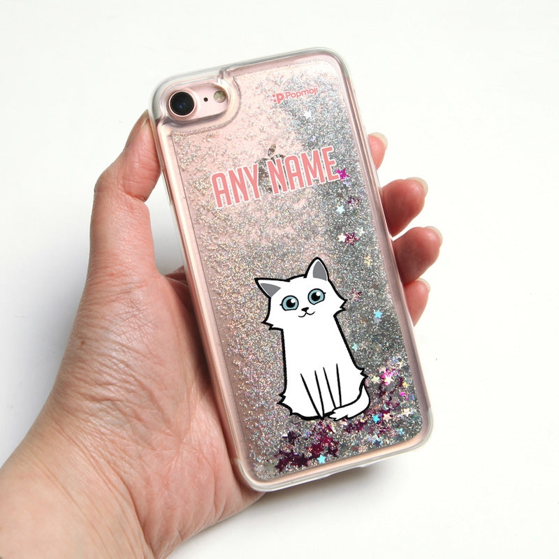Personalised Cat Classic Liquid Glitter Phone Case - Silver - Image 4