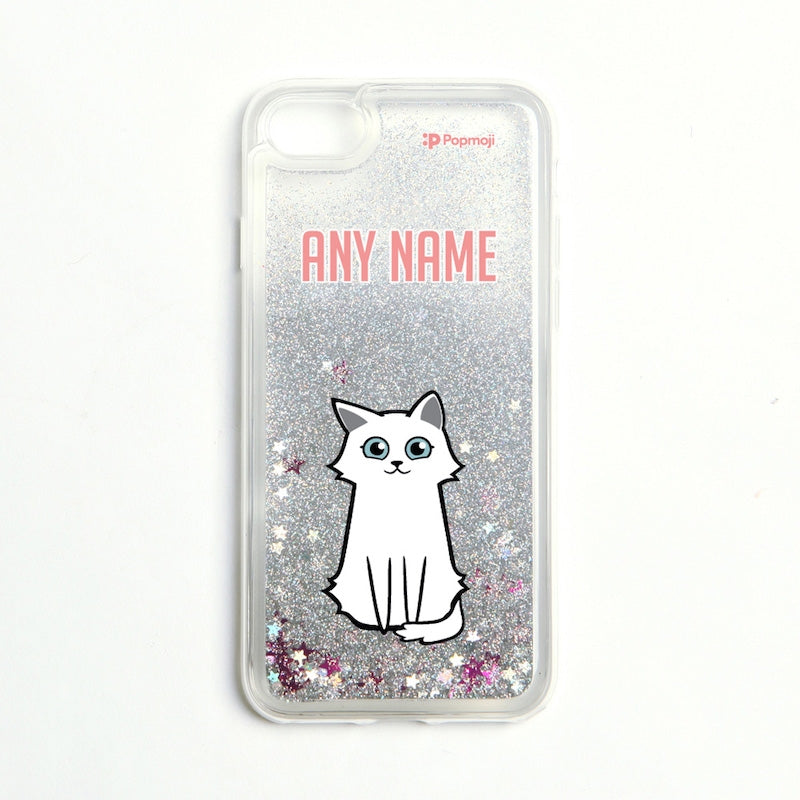 Personalised Cat Classic Liquid Glitter Phone Case - Silver - Image 6