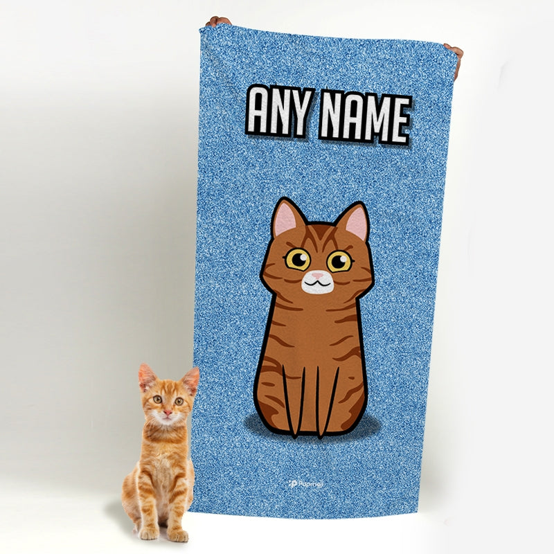 Personalised Cat Blue Glitter Beach Towel - Image 4