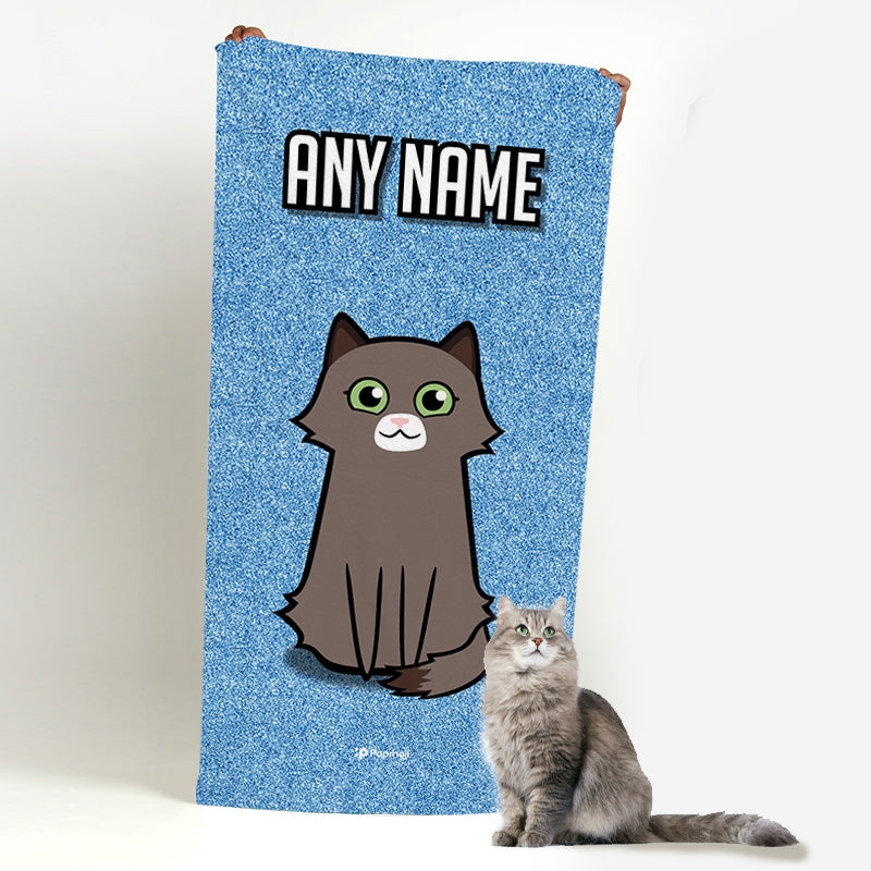 Personalised Cat Blue Glitter Beach Towel - Image 2