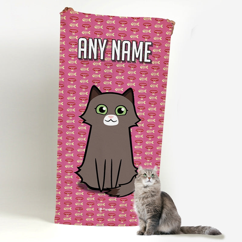 Personalised Cat Collar Pattern Beach Towel - Image 1