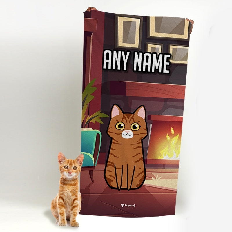 Personalised Cat Fireplace Bath Towel - Image 2
